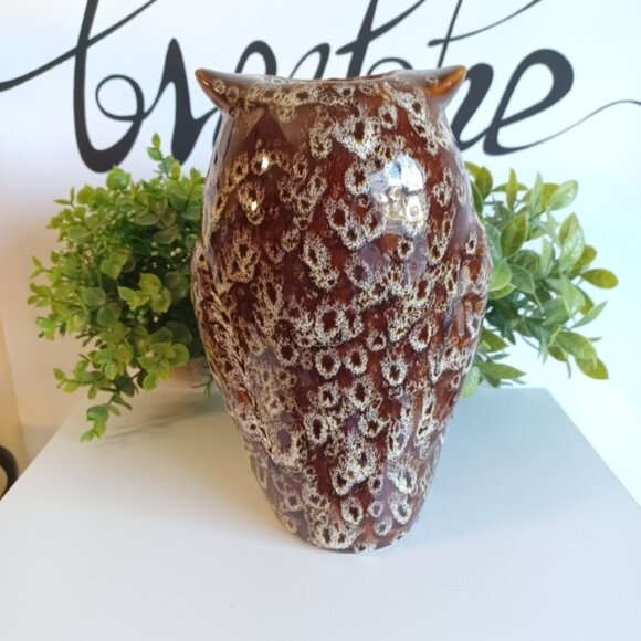 Glazed Ceramic Owl Vase | 9" Tall | Brown | Planter or Decor | Model BSF1456WA - Picture 2 of 5
